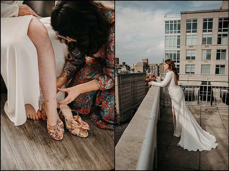 A bride poses for a wedding portrait on a balcony at ArtHouse Hotel.